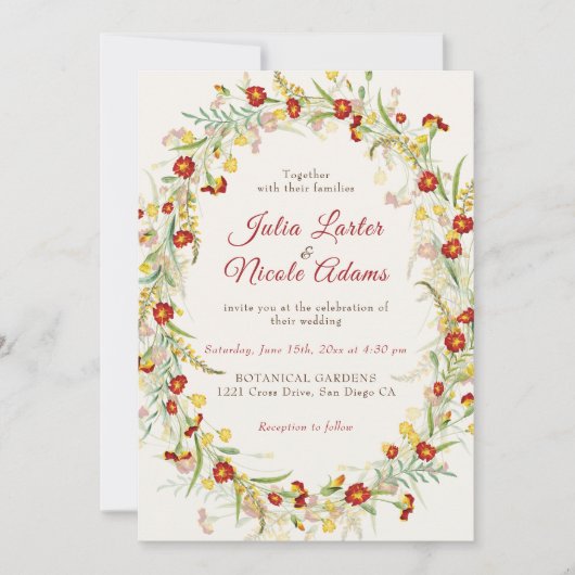 Invitation Fleur sauvage Jaune Marigold Mariage de feuillage (Devant)