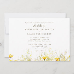 Invitation Fleur sauvage jaune Texte doré coloré Mariage 
