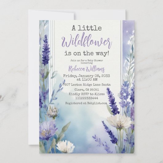 Invitation Fleur sauvage Lavender Blue Floral Baby shower (Devant)