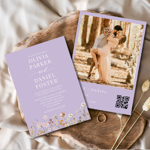 Invitation Fleur sauvage Lavender Purple QR Code Mariage phot