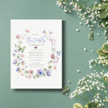 Fleur sauvage Lilac Baby shower papillon Invitatio