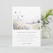 Invitation Fleur sauvage Lilac Papillon Mariage paysage (Debout devant)
