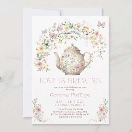 Invitation Fleur sauvage Love est brasser Tea Party Fête des (Devant)