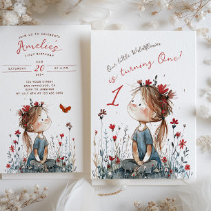 Invitation Fleur sauvage lunatique Anniversaire d'un an