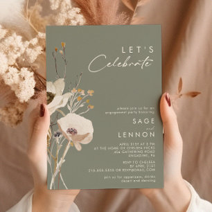 Invitation Fleur sauvage lunatique Sage Green Célébrons