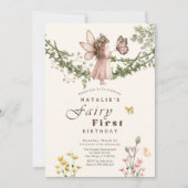 Invitation Fleur sauvage Magique Fée papillon Premier anniver (Devant)