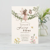 Invitation Fleur sauvage Magique Fée papillon Premier anniver (Debout devant)