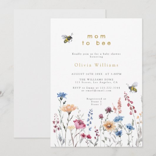 Invitation Fleur sauvage Maman À Être Meadow Baby shower (Devant / Derrière)