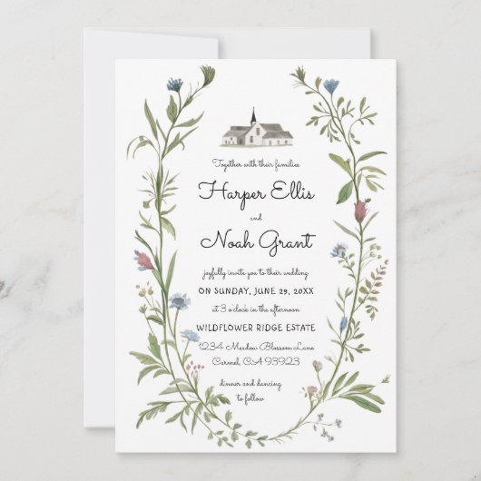 Invitation Fleur sauvage Manor Écrit à la main Moderne Chic M (Devant)