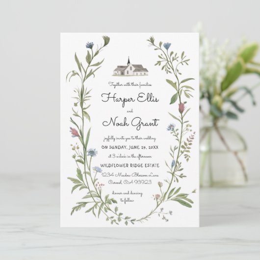 Invitation Fleur sauvage Manor Écrit à la main Moderne Chic M (Debout devant)