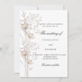 Invitation fleur sauvage mariage beige blanc (Devant)
