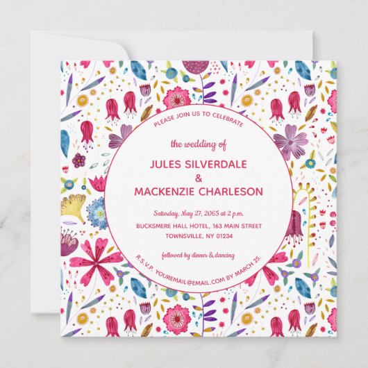 Invitation Fleur sauvage Mariage d'aquarelle moderne (Devant)