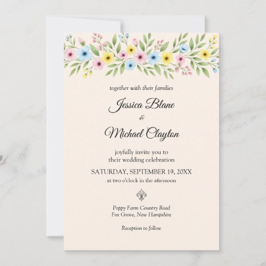 Invitation Fleur sauvage Mariage Simple Floral Photo Invitati (Devant)