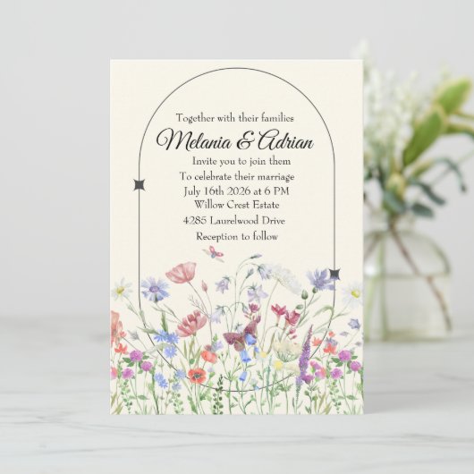 Invitation Fleur sauvage Mariage violet de luxe violet (Debout devant)