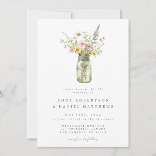 Invitation Fleur sauvage Mason Jar Mariage (Devant)