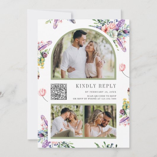 Invitation Fleur sauvage Mason Jar Photo Collage QR Code Mari (Dos)