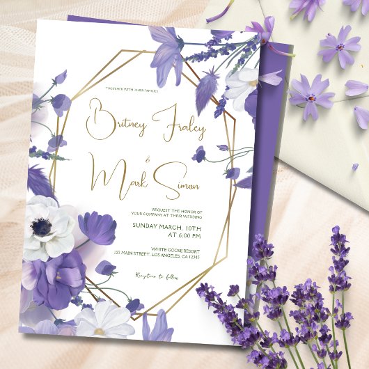 Invitation Fleur sauvage Mauve Rustique violet Mariage