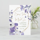 Invitation Fleur sauvage Mauve Rustique violet Mariage (Debout devant)