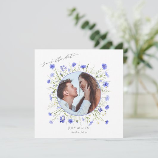 Invitation Fleur sauvage mauve violet enregistrer la date car (Debout devant)