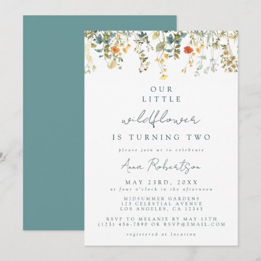 Invitation Fleur sauvage Meadow 2e anniversaire (Devant / Derrière)