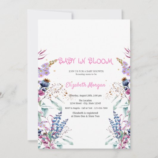 Invitation Fleur sauvage Meadow Baby dans le Baby shower en f (Devant)