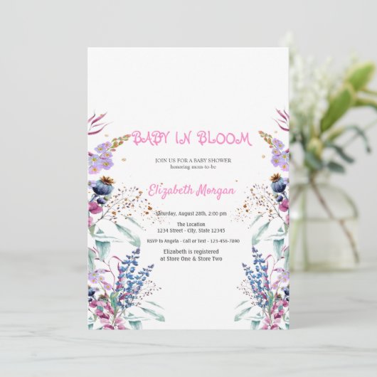 Invitation Fleur sauvage Meadow Baby dans le Baby shower en f (Debout devant)
