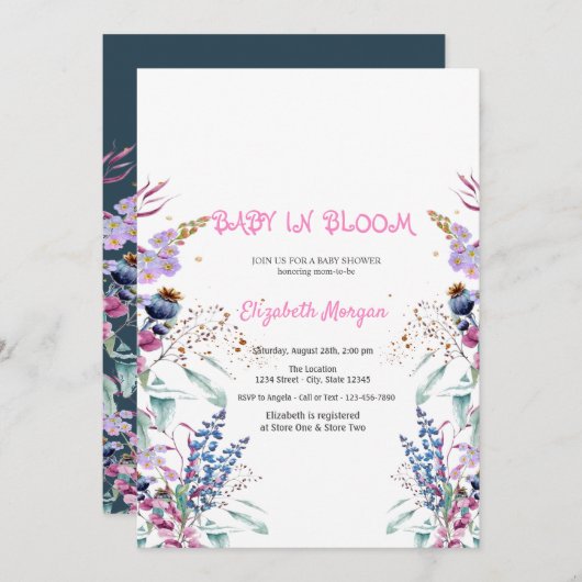 Invitation Fleur sauvage Meadow Baby dans le Baby shower en f (Devant / Derrière)