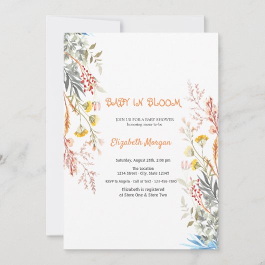 Invitation Fleur sauvage Meadow Baby in Bloom Baby shower séc (Devant)
