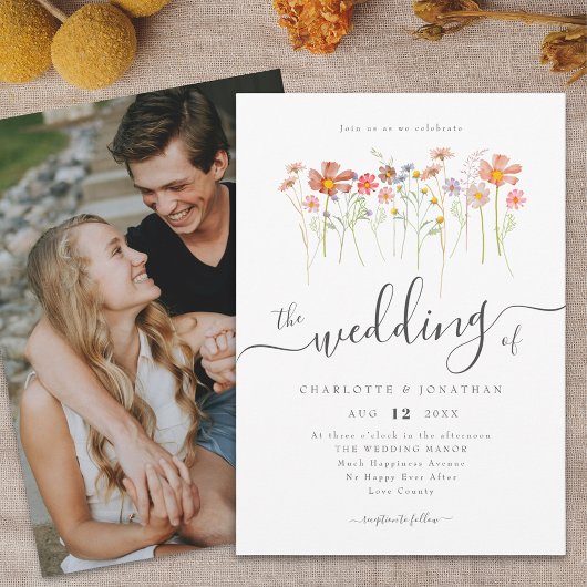 Invitation Fleur sauvage Meadow Boho Elegant Script Photo