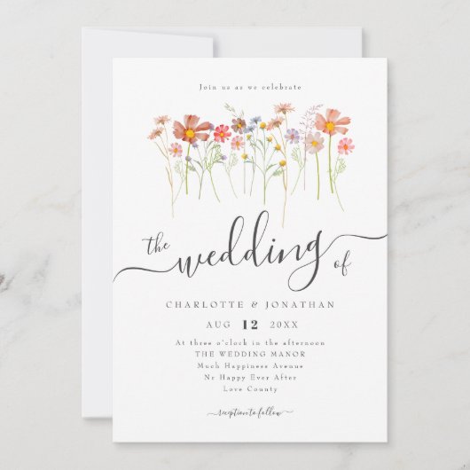 Invitation Fleur sauvage Meadow Boho Elegant Script Photo (Devant)