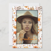 Invitation Fleur sauvage Meadow Boho Floral Orange Graduation (Devant)