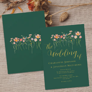 Invitation Fleur sauvage Meadow Élégant Script Dark Green & G