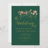 Invitation Fleur sauvage Meadow Élégant Script Dark Green & G (Devant)