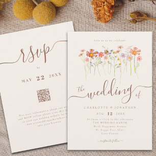 Invitation Fleur sauvage Meadow Floral Beige QR code