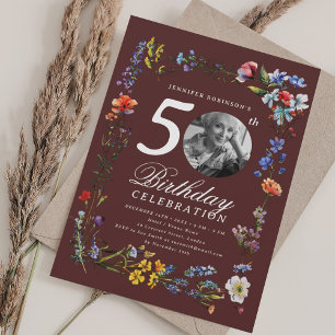 Invitation Fleur sauvage Meadow Photo 50e anniversaire Bourgo