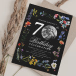 Invitation Fleur sauvage Meadow Photo 70th Birthday Black<br><div class="desc">Un design élégant "70th Birthday" soirée invitation avec photo personnalisée,  typographie moderne et motif fleur sauvage.</div>