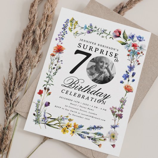 Invitation Fleur sauvage Meadow Photo SURPRISE 70e anniversai