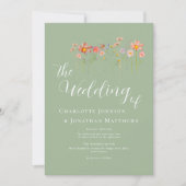 Invitation Fleur sauvage Meadow Sage vert QR Code Mariage (Devant)