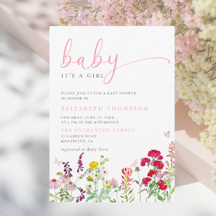 Invitation Fleur sauvage Meadow Sunny Floral Girl Baby shower