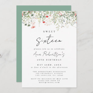 Invitation Fleur sauvage Meadow Sweet 16 Anniversaire