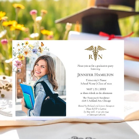 Invitation Fleur sauvage Médicale Nuring School Grad Party Ph