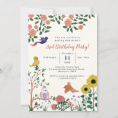 Invitation Fleur sauvage mignonne et Tea Party aux oiseaux 2e (Devant)