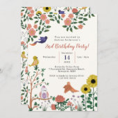 Invitation Fleur sauvage mignonne et Tea Party aux oiseaux 2e (Devant / Derrière)