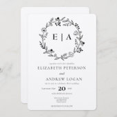 Invitation Fleur sauvage minimal | Mariage de couronne (Devant / Derrière)