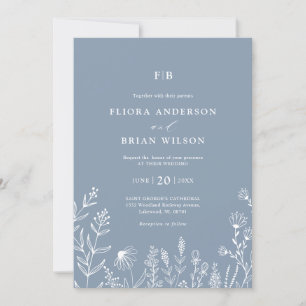 Invitation Fleur sauvage minimaliste simple Dusty Mariage ble