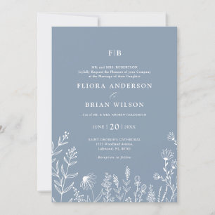 Invitation Fleur sauvage minimaliste simple Dusty Mariage ble