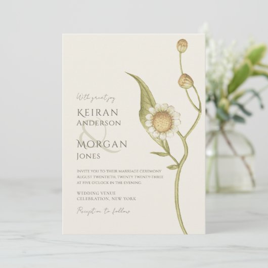 Invitation Fleur sauvage minimum Daisy Boho Mariage simple (Debout devant)