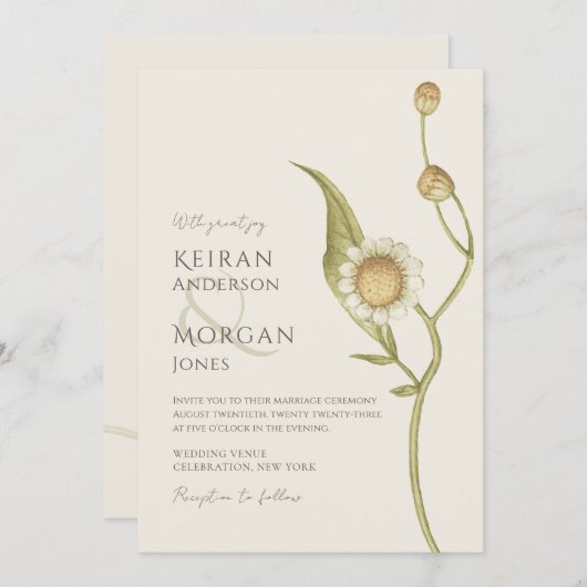 Invitation Fleur sauvage minimum Daisy Boho Mariage simple (Devant / Derrière)