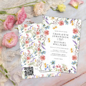 Invitation Fleur sauvage Modern Rustic Garden QR Code Mariage