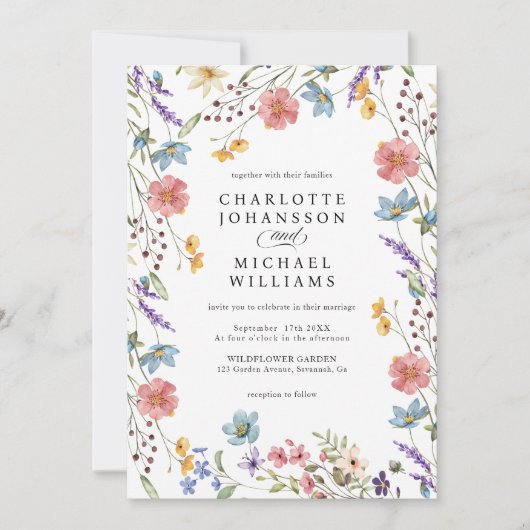 Invitation Fleur sauvage Modern Rustic Garden QR Code Mariage (Devant)